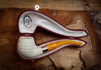 Apple Meerschaum, Silver Latticed Apple Meerschaum Pipe With Leathear Box- Astaş Meerschaum