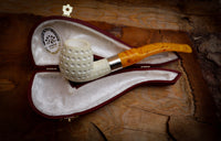 Apple Meerschaum, Silver Latticed Apple Meerschaum Pipe With Leathear Box- Astaş Meerschaum