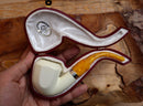 Silver Smooth Special Handmade Panel Meerschaum Pipe With Leather Box- Astaş Meerschaum