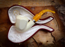 Silver Smooth Special Handmade Panel Meerschaum Pipe With Leather Box- Astaş Meerschaum