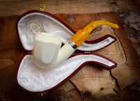 Silver Smooth Special Handmade Panel Meerschaum Pipe With Leather Box- Astaş Meerschaum