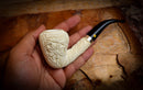 Floral Patterned Meerschaum, Silver Special Handmade Pear Meerschaum Pipe With Leather Box-Astaş Meerschaum