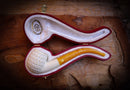 Embriodered Special Handmade Half Bent Block Meerschaum Pipe With Leather Box- Astaş Meerschaum