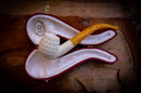 Embriodered Special Handmade Half Bent Block Meerschaum Pipe With Leather Box- Astaş Meerschaum