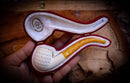 Embriodered Special Handmade Half Bent Block Meerschaum Pipe With Leather Box- Astaş Meerschaum