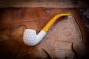Embriodered Special Handmade Half Bent Block Meerschaum Pipe With Leather Box- Astaş Meerschaum