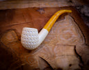 Embriodered Special Handmade Half Bent Block Meerschaum Pipe With Leather Box- Astaş Meerschaum
