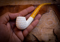 Embriodered Special Handmade Half Bent Block Meerschaum Pipe With Leather Box- Astaş Meerschaum