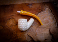 Embriodered Special Handmade Half Bent Block Meerschaum Pipe With Leather Box- Astaş Meerschaum