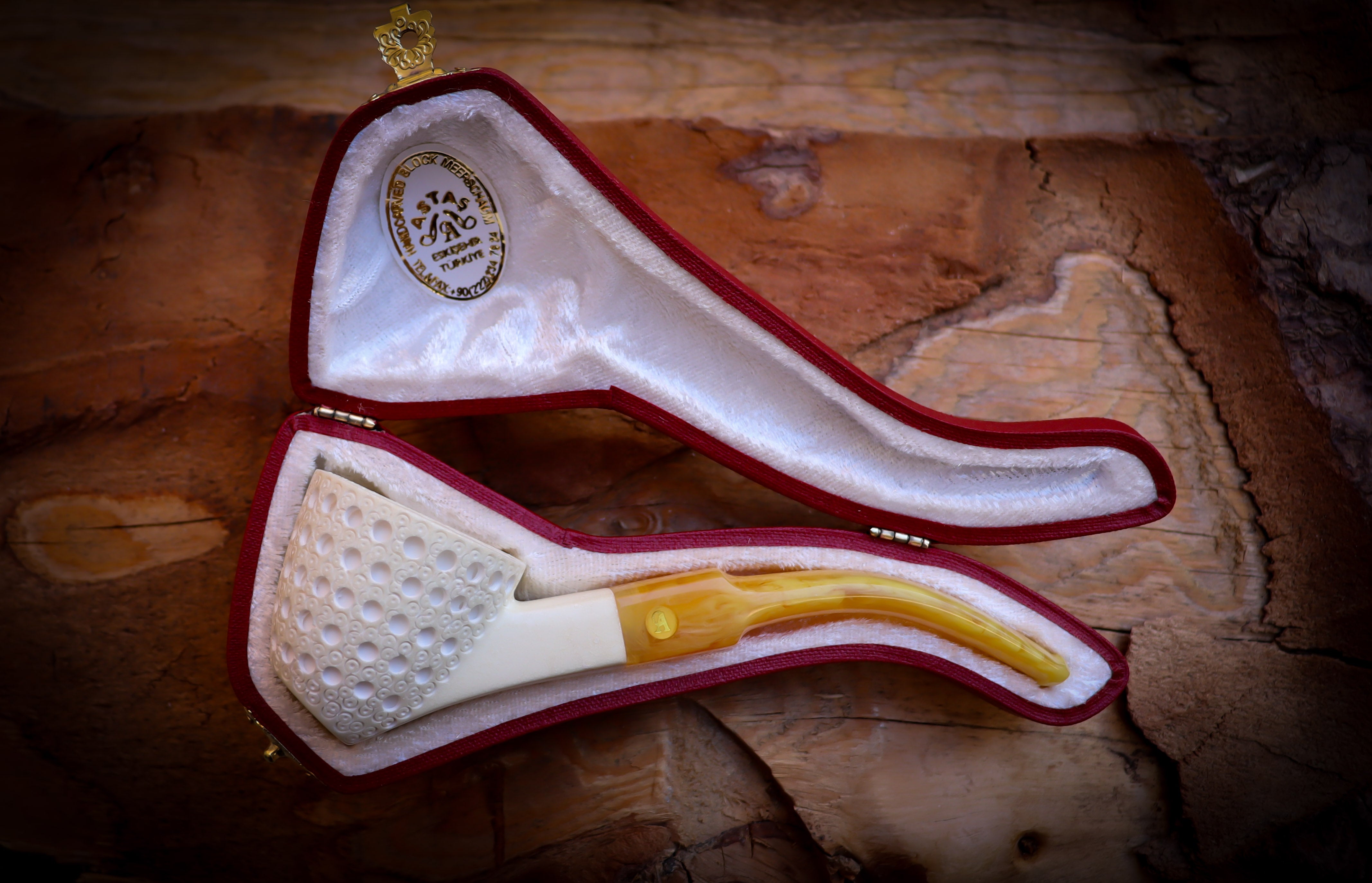 Embriodered Special Handmade Dublin Meerschaum Pipe With Leather Box-Astaş Meerschaum