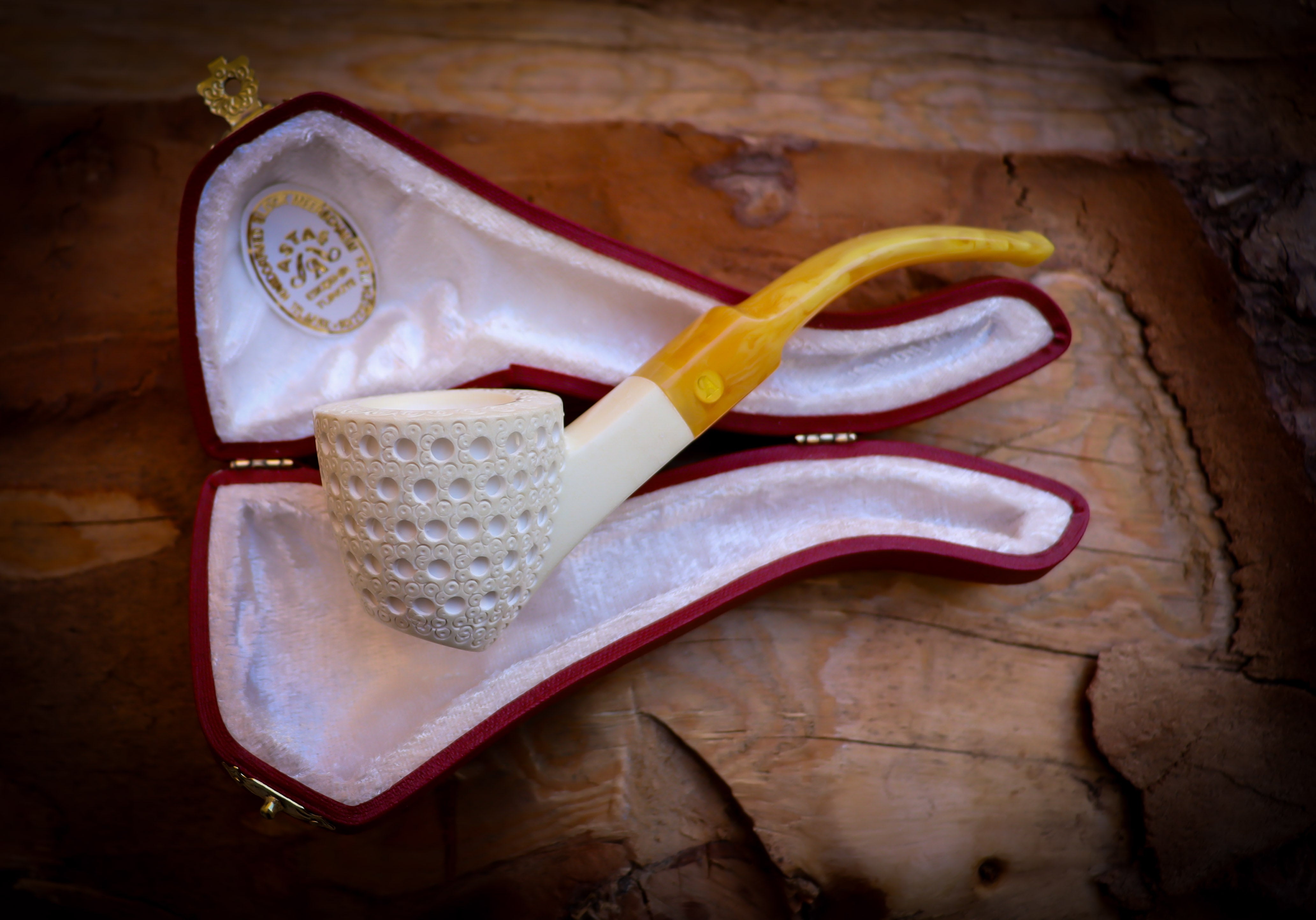 Embriodered Special Handmade Dublin Meerschaum Pipe With Leather Box-Astaş Meerschaum