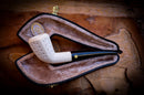 Embriodered Handmade Panel Block Meerschaum Pipe With Leather Box- Astaş Meerschaum