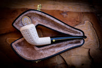 Embriodered Handmade Panel Block Meerschaum Pipe With Leather Box- Astaş Meerschaum