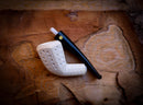 Embriodered Handmade Panel Block Meerschaum Pipe With Leather Box- Astaş Meerschaum