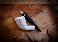 Embriodered Handmade Panel Block Meerschaum Pipe With Leather Box- Astaş Meerschaum