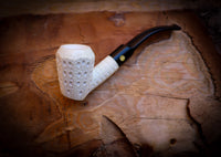 Latticed Special Handmade Panel Block Meerschaum Pipe With Leather Box- Astaş Meerschaum