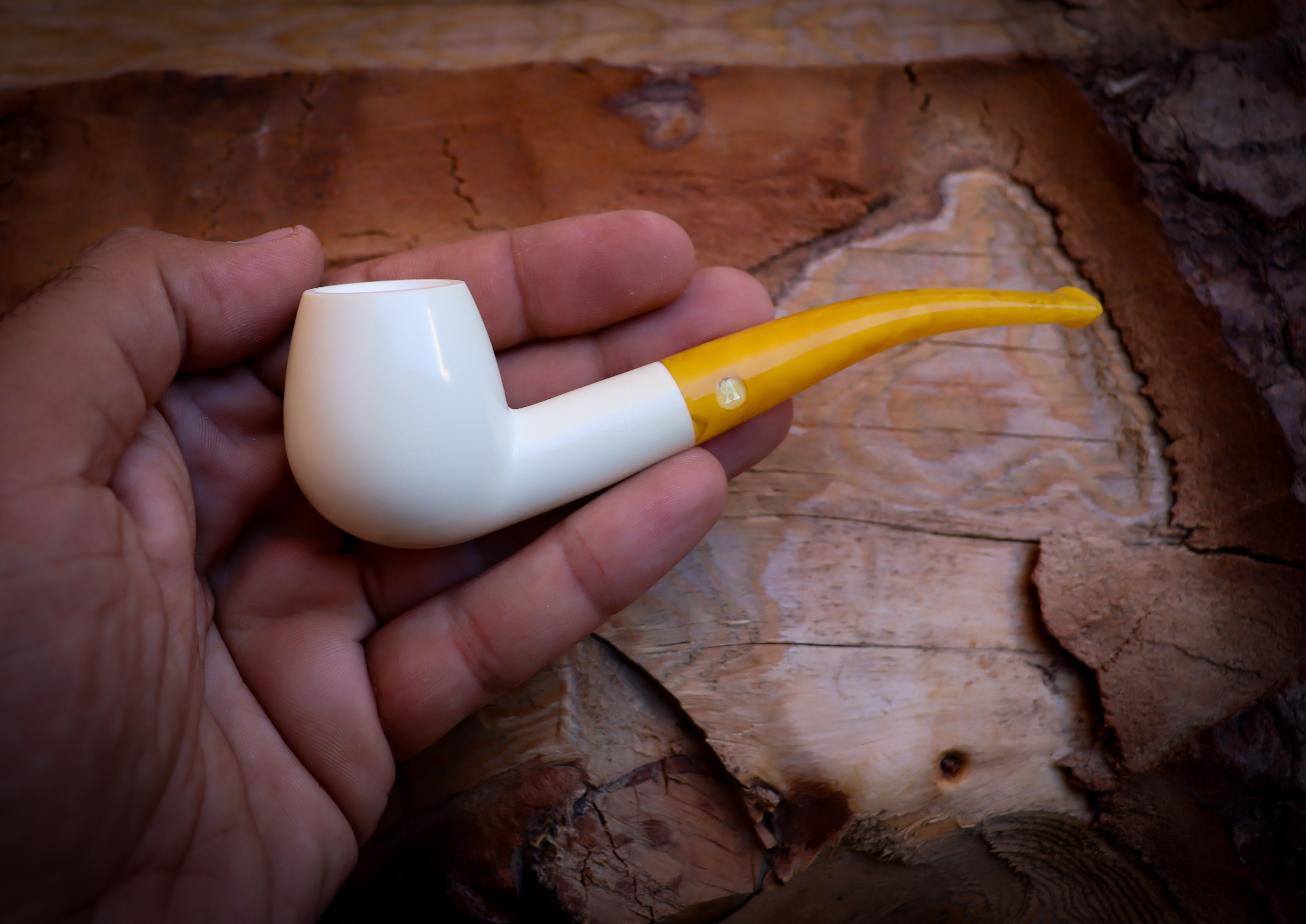 Apple Meerschaum, Smooth Special Handmade Apple Meerschaum Pipe With Leather Box- Astaş Meerschaum, Billard Meerschaum