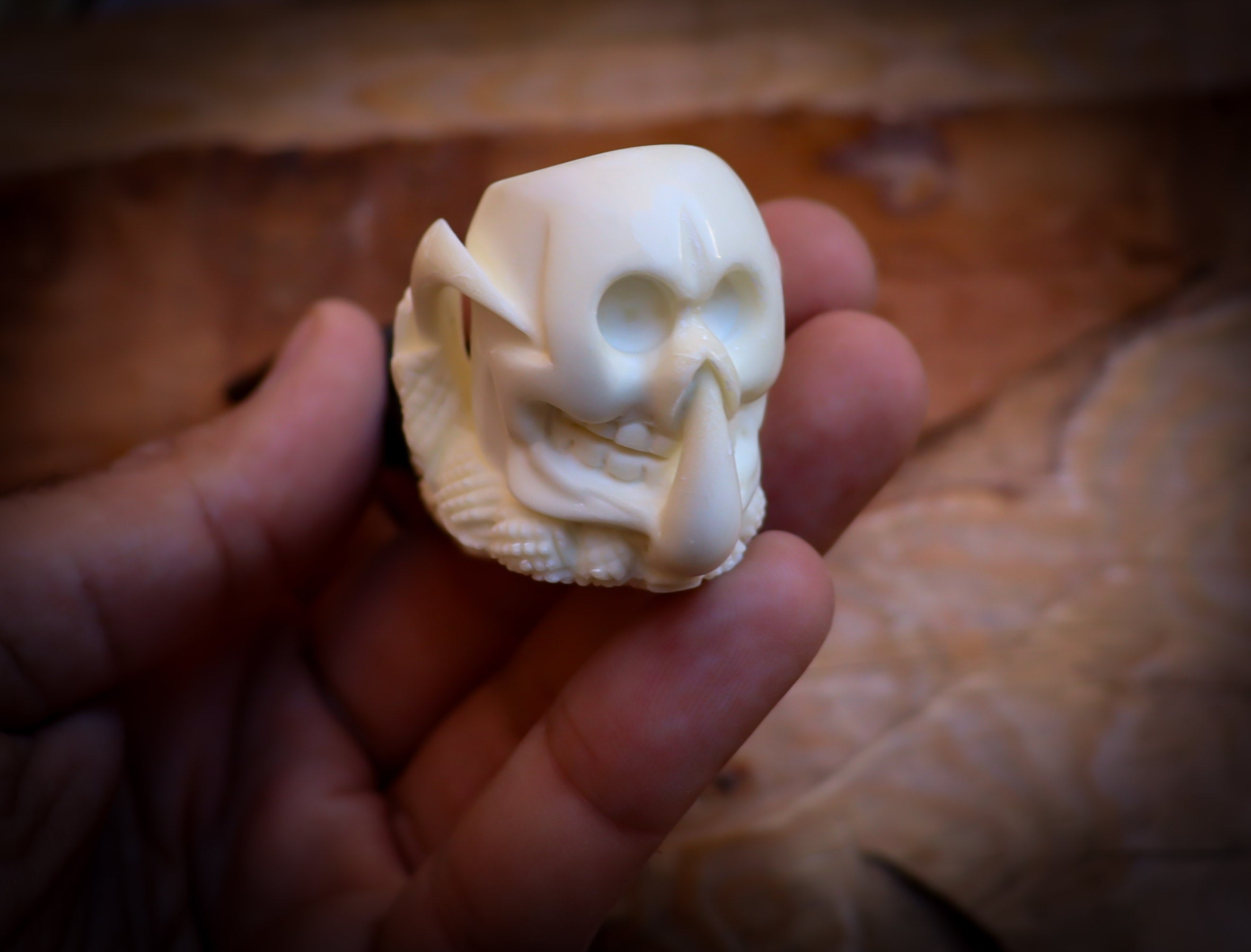 Skull in Eagle Claw Meerschaum, Special Handmade Skull in Eagle claw Meerschaum Pipe With Leather Box-Astaş Meerschaum