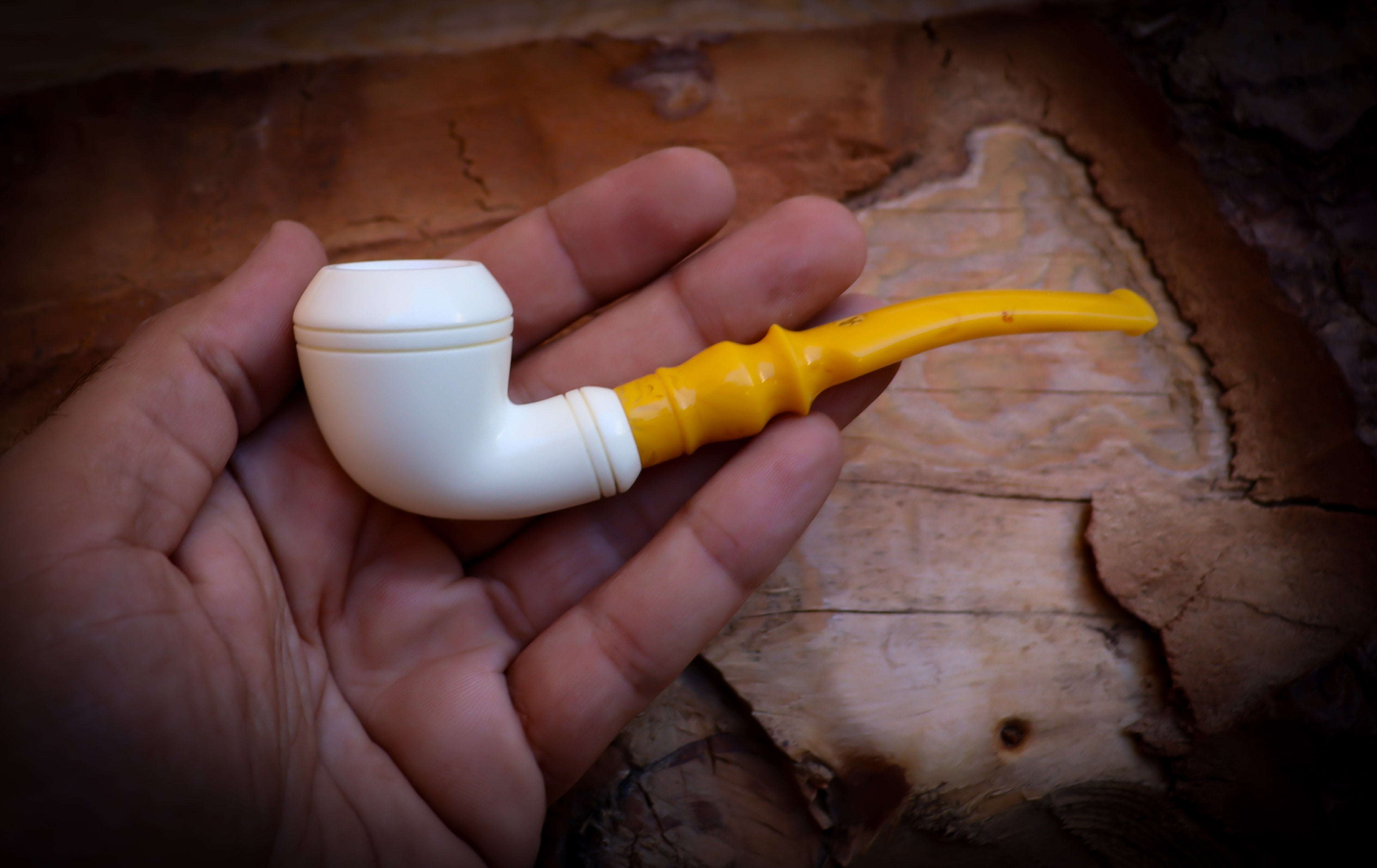 Rhodesian Meerschaum, Smooth Special Handmade Bulldog Block Meerschaum Pipe With Leather Box-Astaş Meerschaum