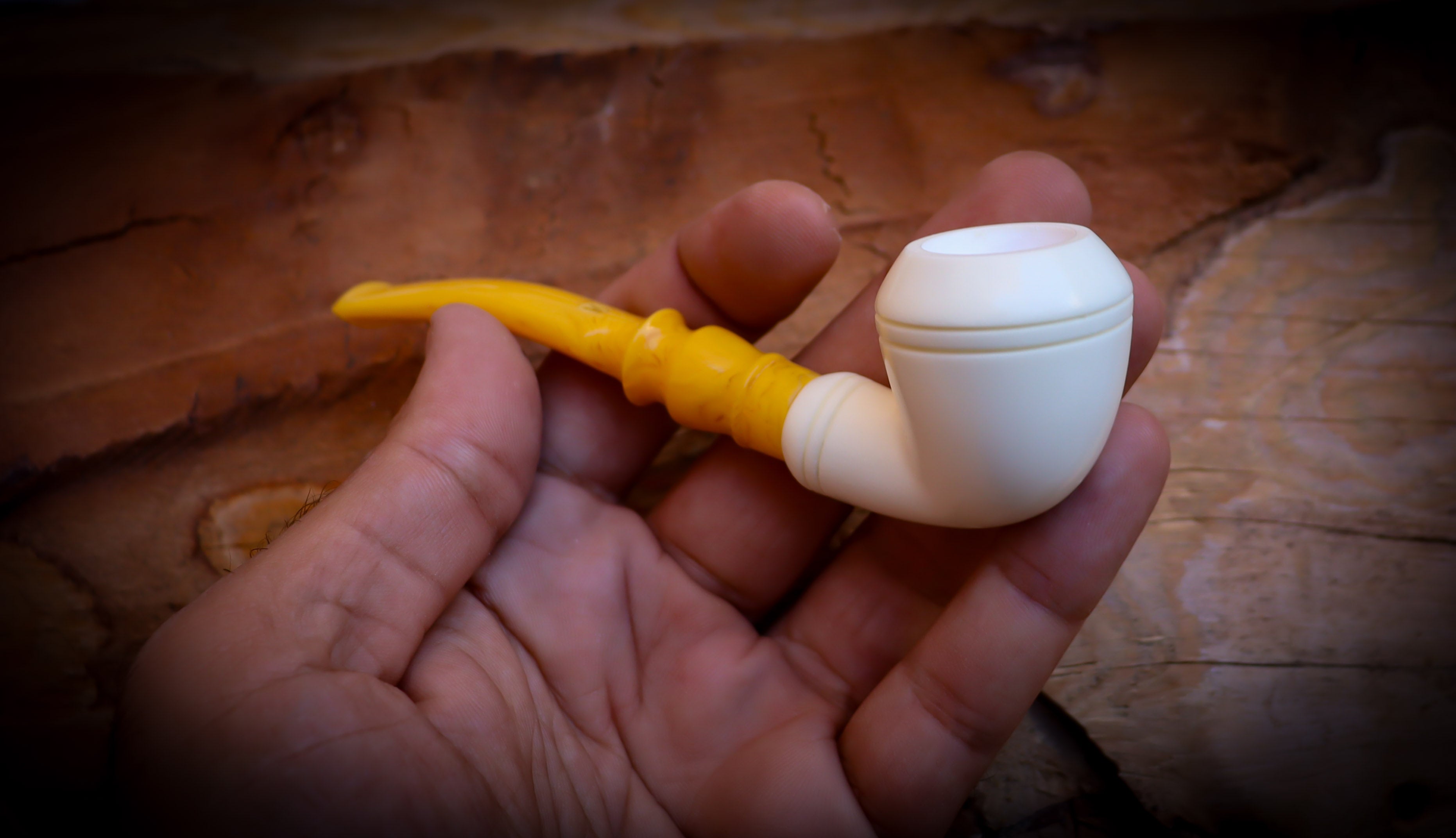 Rhodesian Meerschaum, Smooth Special Handmade Bulldog Block Meerschaum Pipe With Leather Box-Astaş Meerschaum