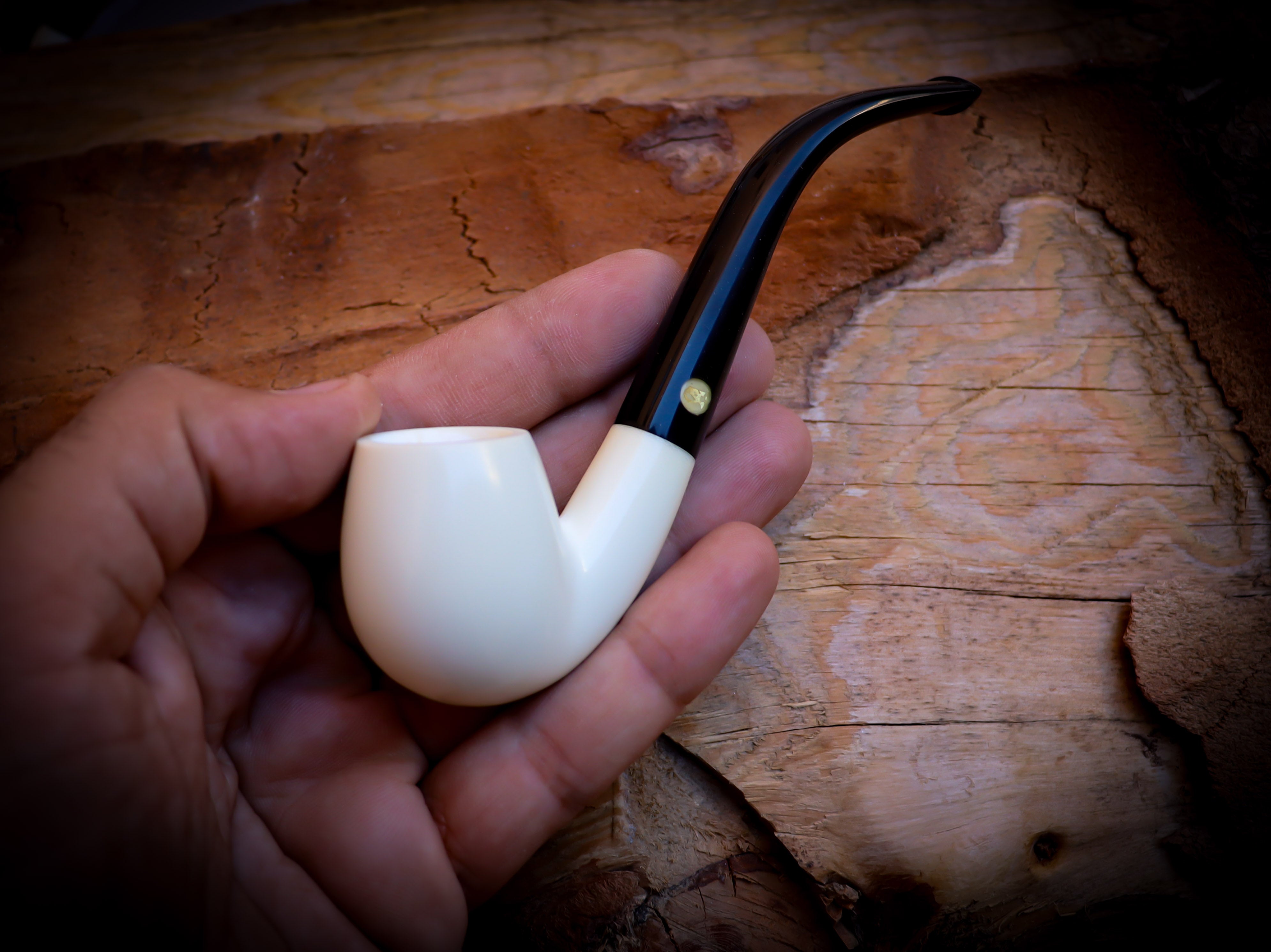 Smooth Special Handmade Half Bent Meerschaum Pipe With Leather Case - Astaş Meerschaum