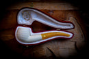 Bent Meerschaum, Embriodered Special Handmade Bent Meerschaum Pipe With Leather Box- Astaş Meerschaum