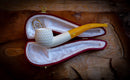 Bent Meerschaum, Embriodered Special Handmade Bent Meerschaum Pipe With Leather Box- Astaş Meerschaum