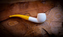 Bent Meerschaum, Embriodered Special Handmade Bent Meerschaum Pipe With Leather Box- Astaş Meerschaum