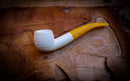 Bent Meerschaum, Embriodered Special Handmade Bent Meerschaum Pipe With Leather Box- Astaş Meerschaum