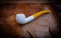Bent Meerschaum, Embriodered Special Handmade Bent Meerschaum Pipe With Leather Box- Astaş Meerschaum