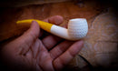 Bent Meerschaum, Embriodered Special Handmade Bent Meerschaum Pipe With Leather Box- Astaş Meerschaum