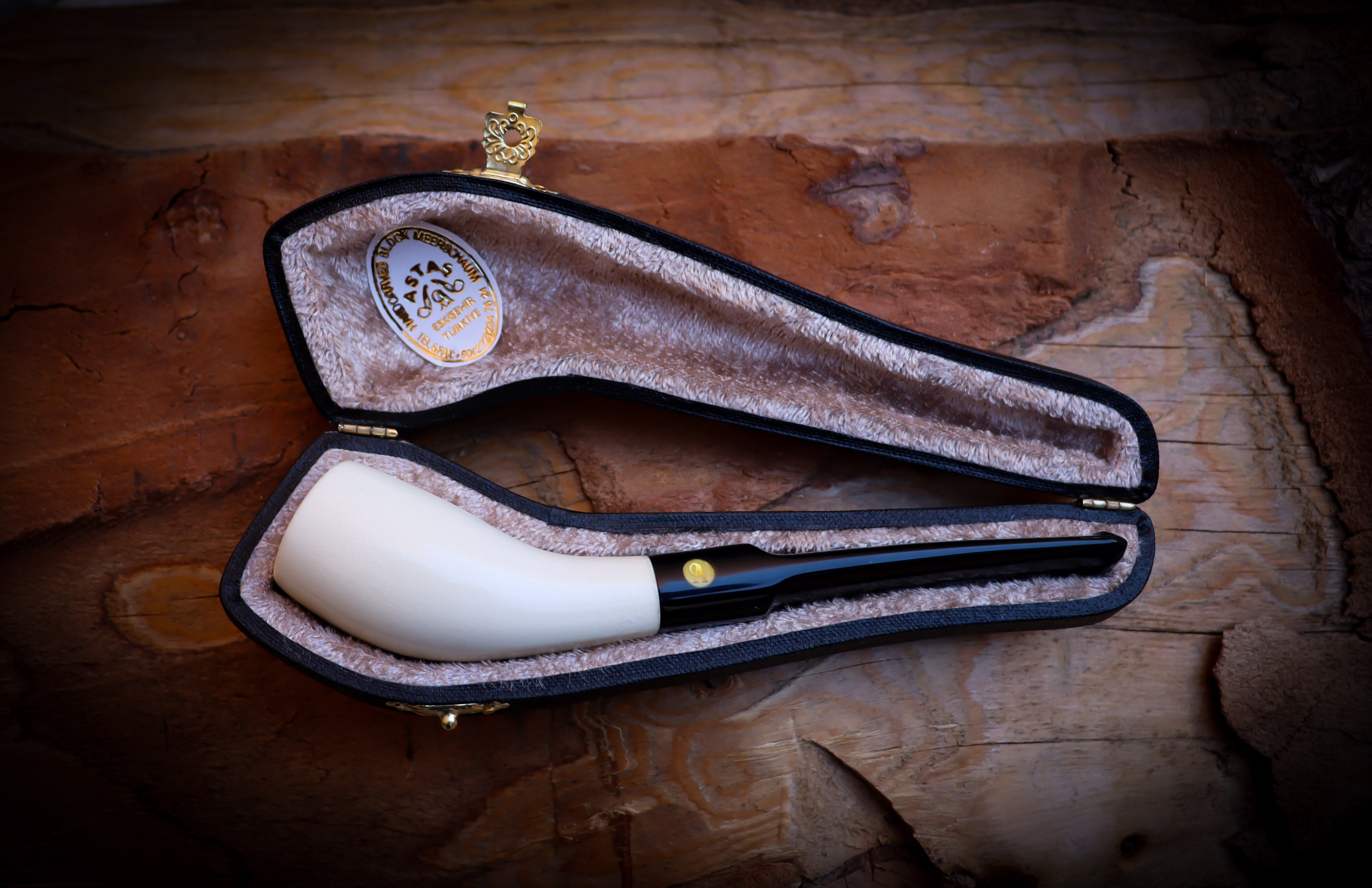 Smooth Handmade Horn Block Meerschaum Pipe with Leather Box – Astaş Meerschaum