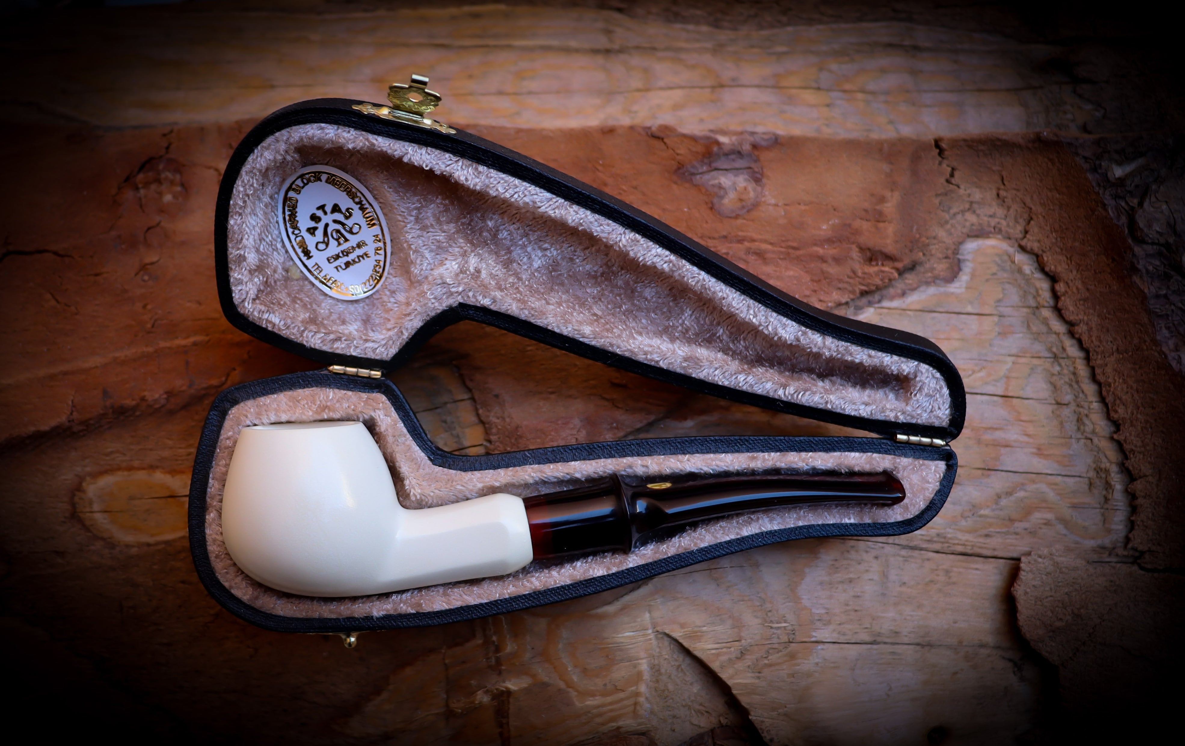 Apple Meerschaum, Smooth Special Handmade Apple Meerschaum Pipe With Leather Box- Astaş Meerschaum