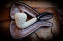 Floral Patterned Meerschaum, Silver Special Handmade Pear Meerschaum Pipe With Leather Box-Astaş Meerschaum