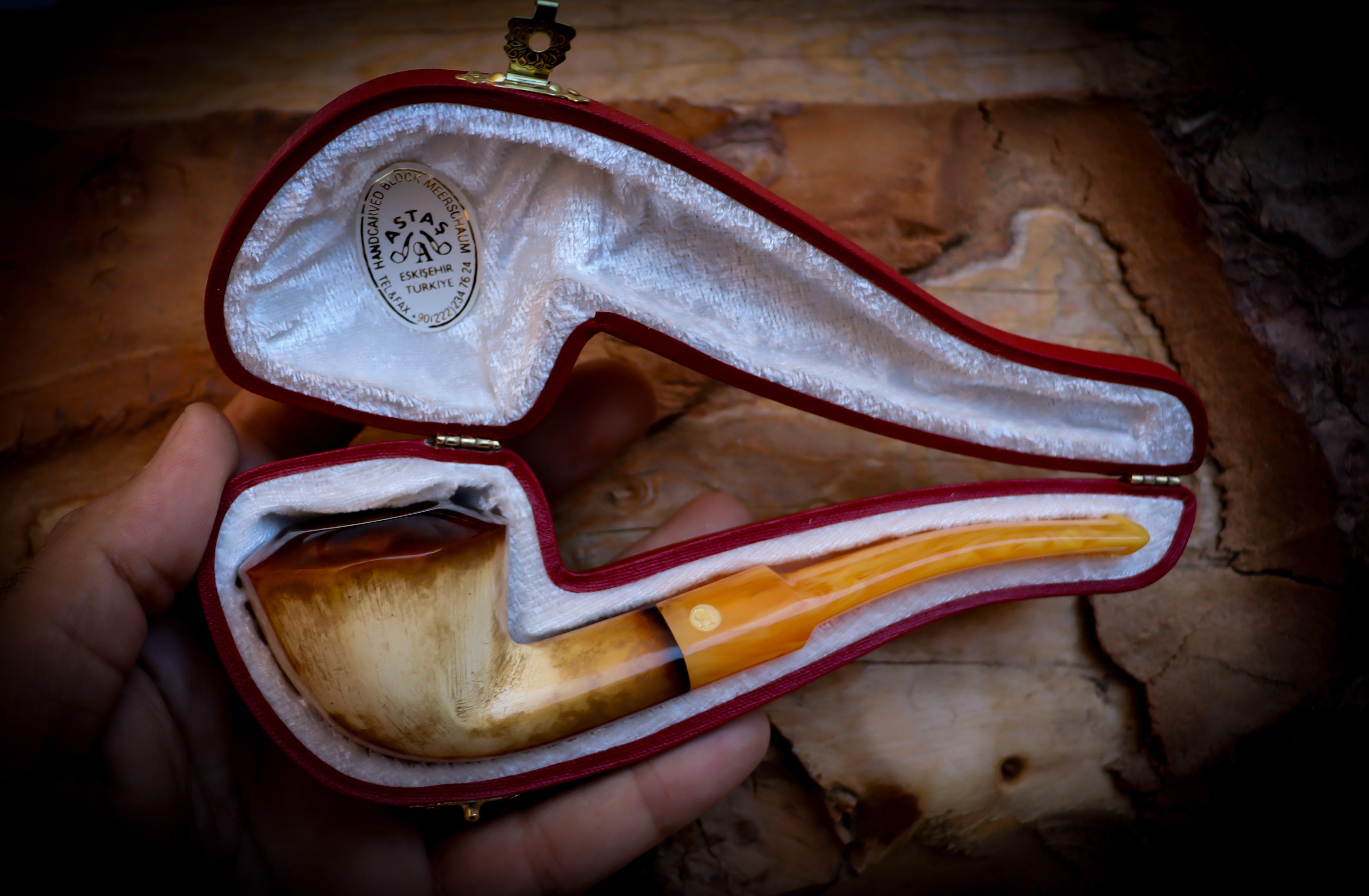 Lee Van Cleef  Smooth Special Handmade Panel Meerschaum Pipe With Leather Box-Astaş Meerschaum