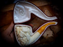 Bacchus Meerschaum, Special Handmade Large Size Bacchus Meerschaum Pipe With Leather Box- Astaş Meerschaum