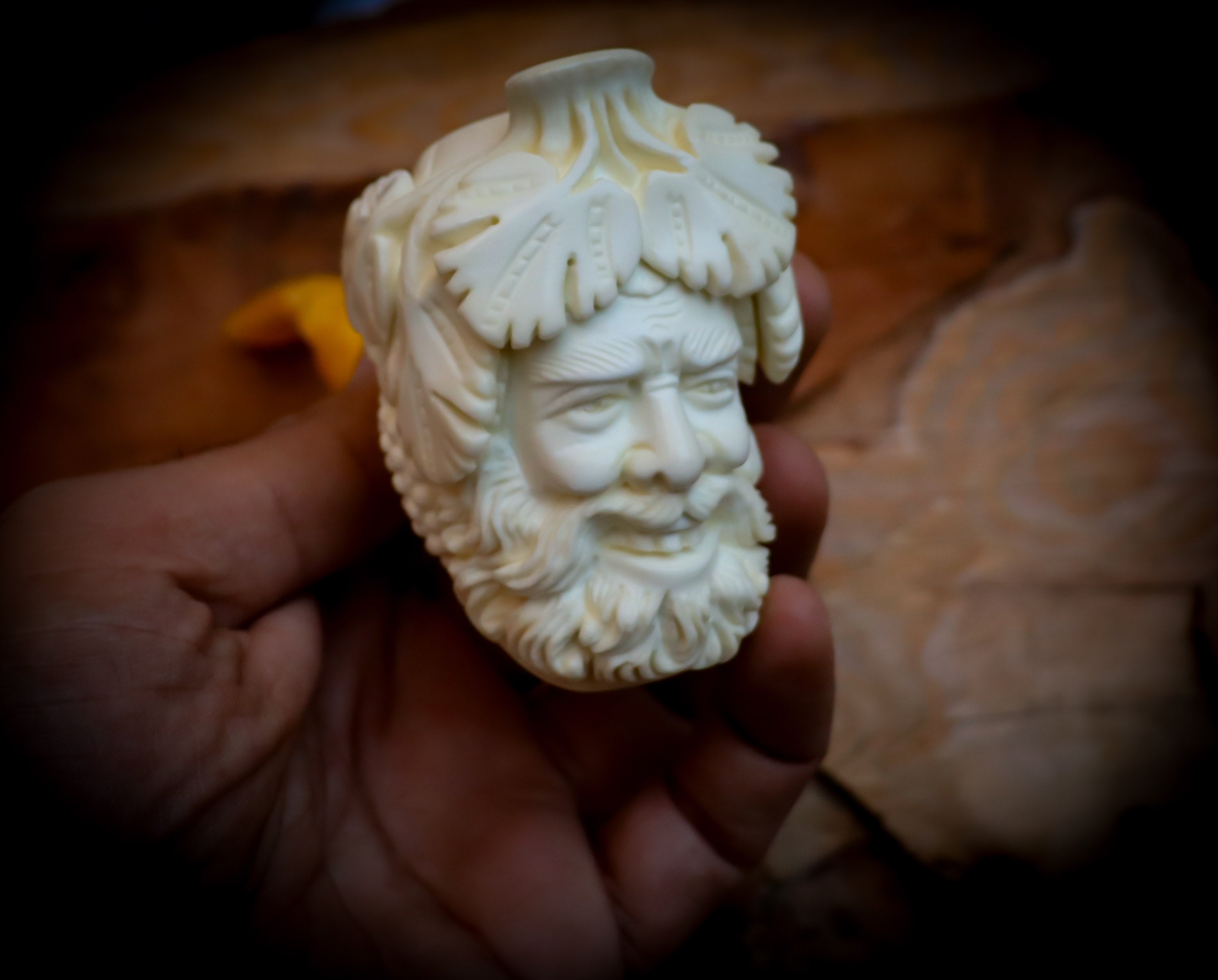 Bacchus Meerschaum, Special Handmade Large Size Bacchus Meerschaum Pipe With Leather Box- Astaş Meerschaum
