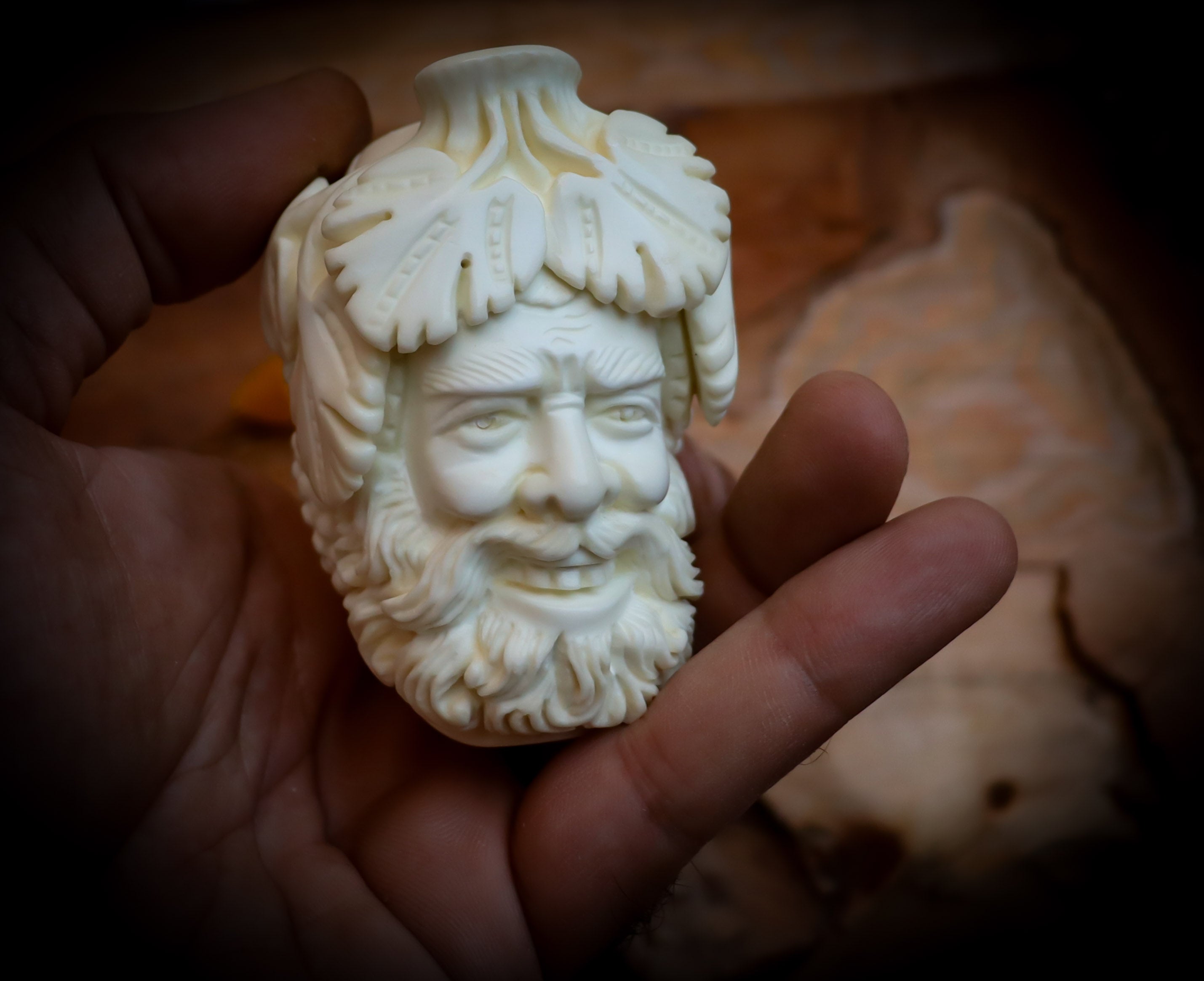 Bacchus Meerschaum, Special Handmade Large Size Bacchus Meerschaum Pipe With Leather Box- Astaş Meerschaum