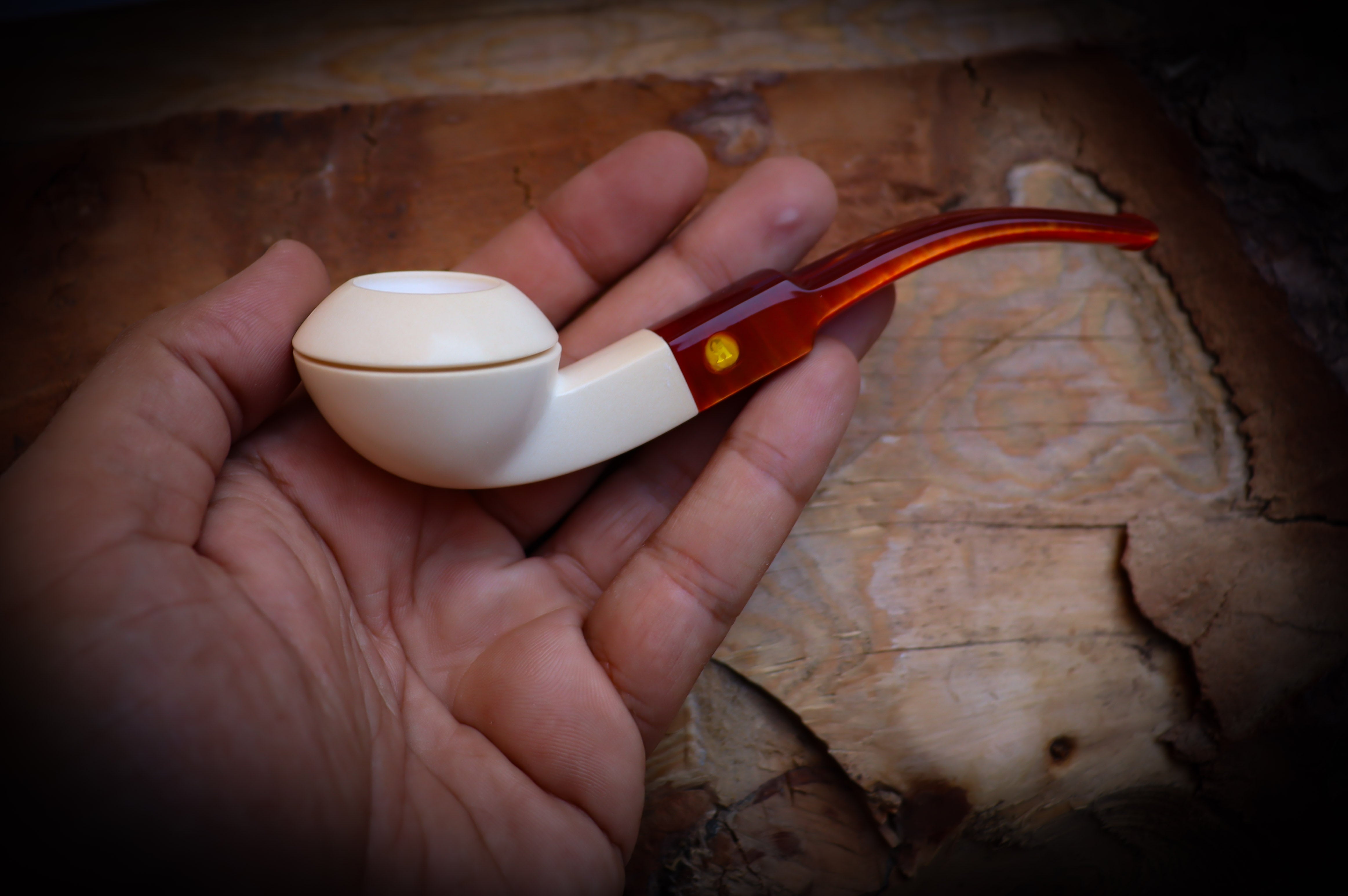 Squat Bulldog, Smooth Special Handmade Squat Bulldog Meerschaum Pipe With Leather Box-Astaş Meerschaum