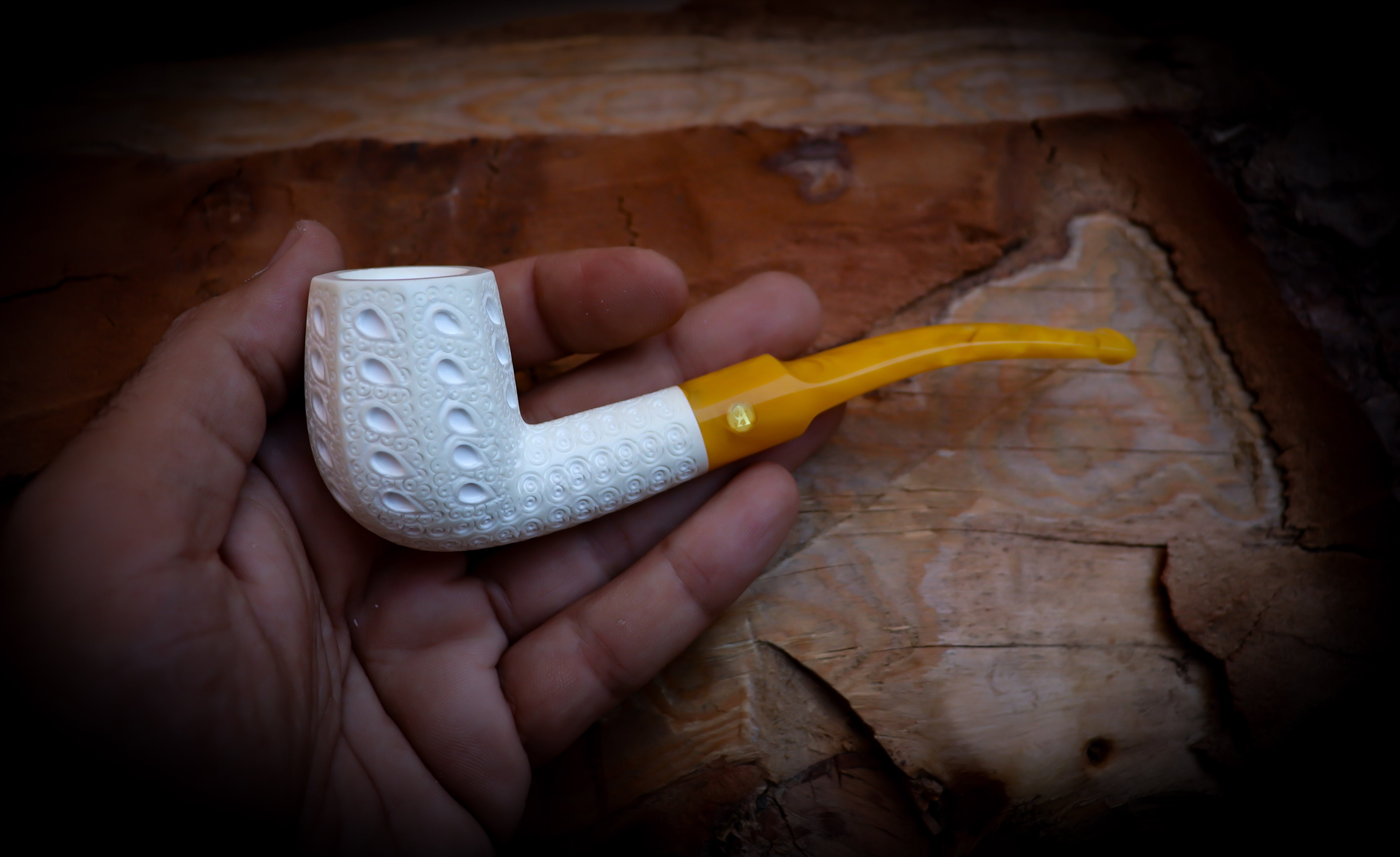 Unique Embroidered Handmade Panel Block Meerschaum Pipe | Collectible with Leather Case – Astaş Meerschaum