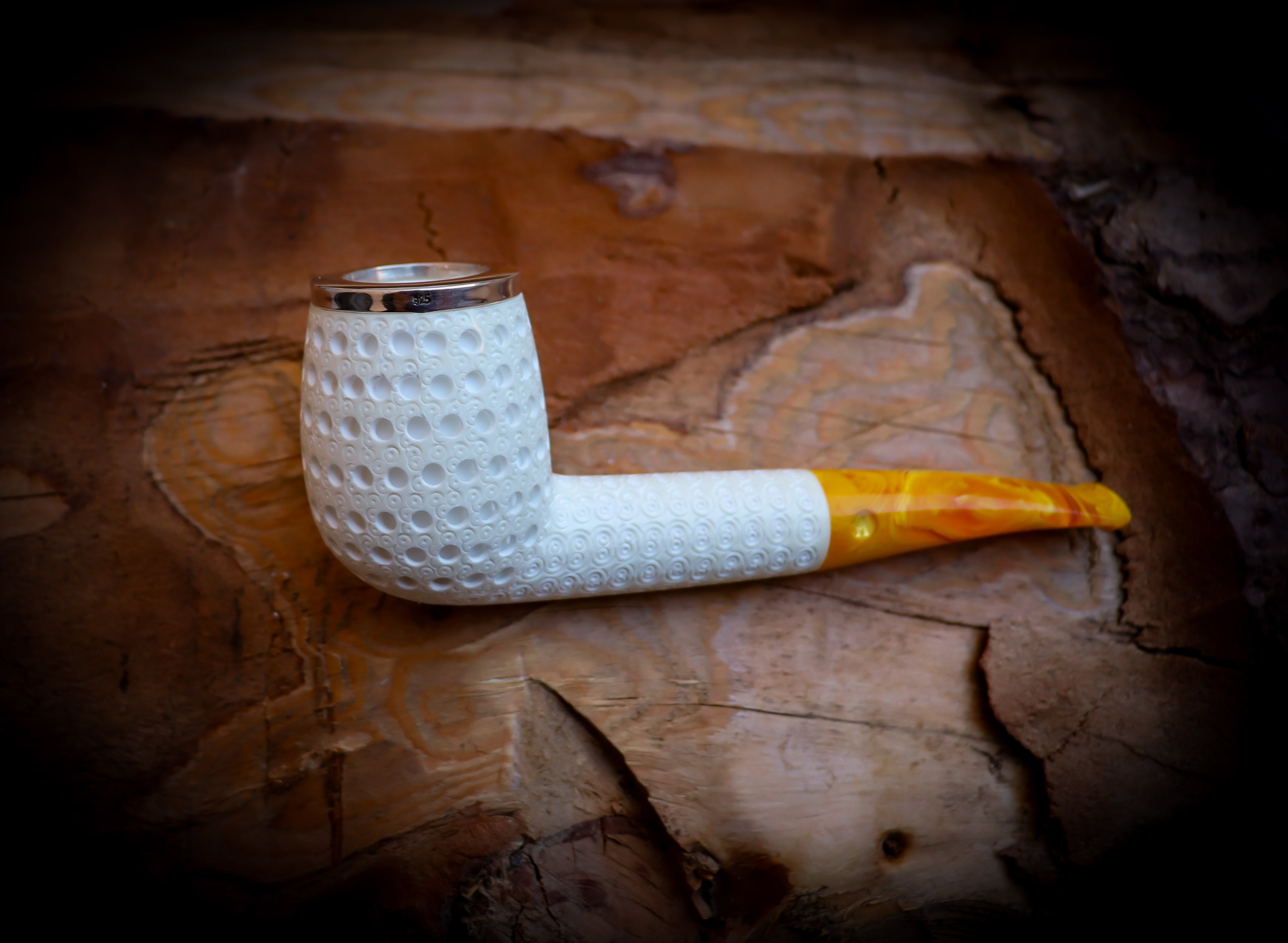 9MM Filtered Silver Embriodered Special Handmade  Large Size Billard Meerschaum Pipe With Leather Box-Astaş Meerschaum