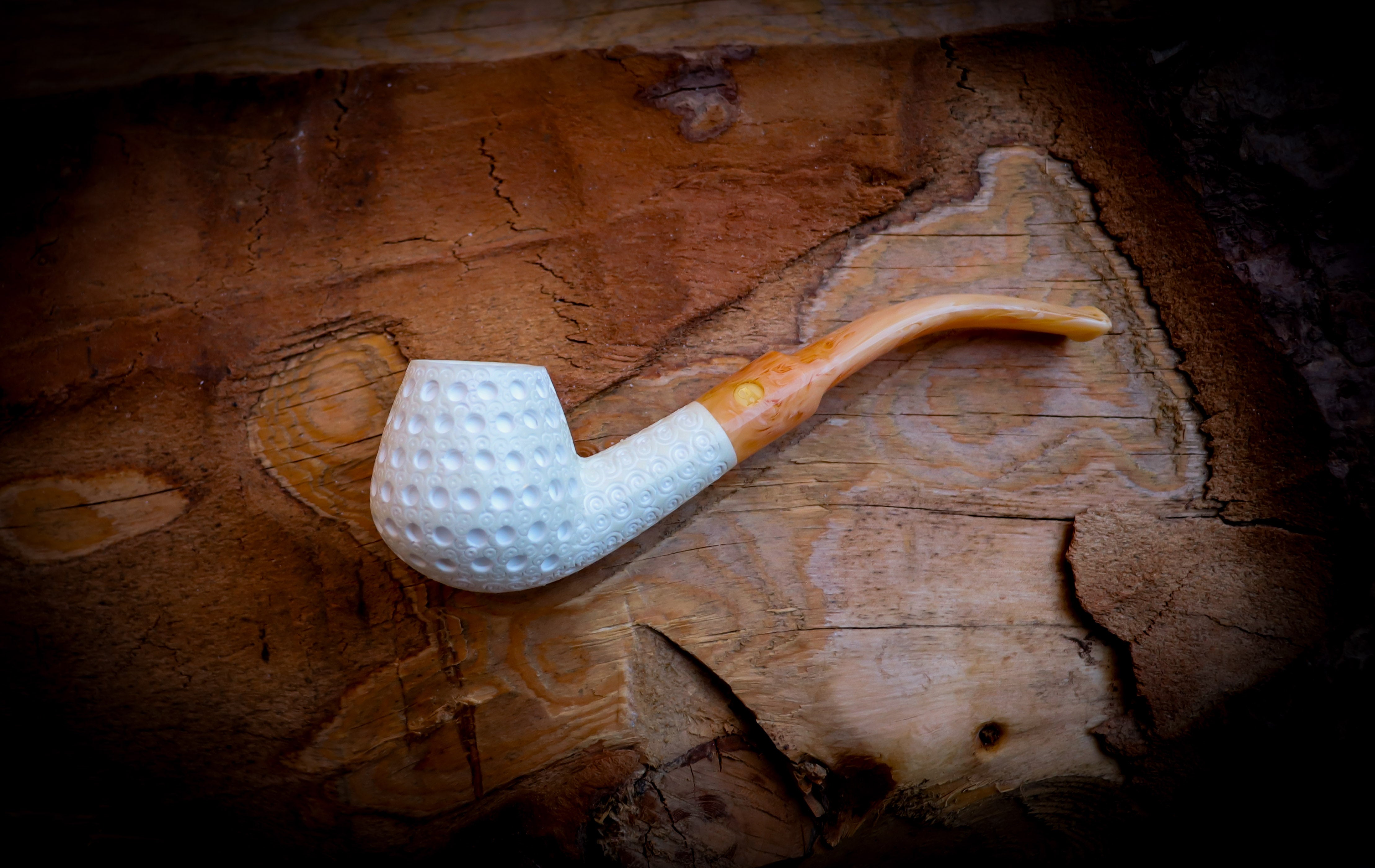 Embriodered Special Handmade Freehand Meerschaum Pipe With Leather Box- Astaş Meerschaum