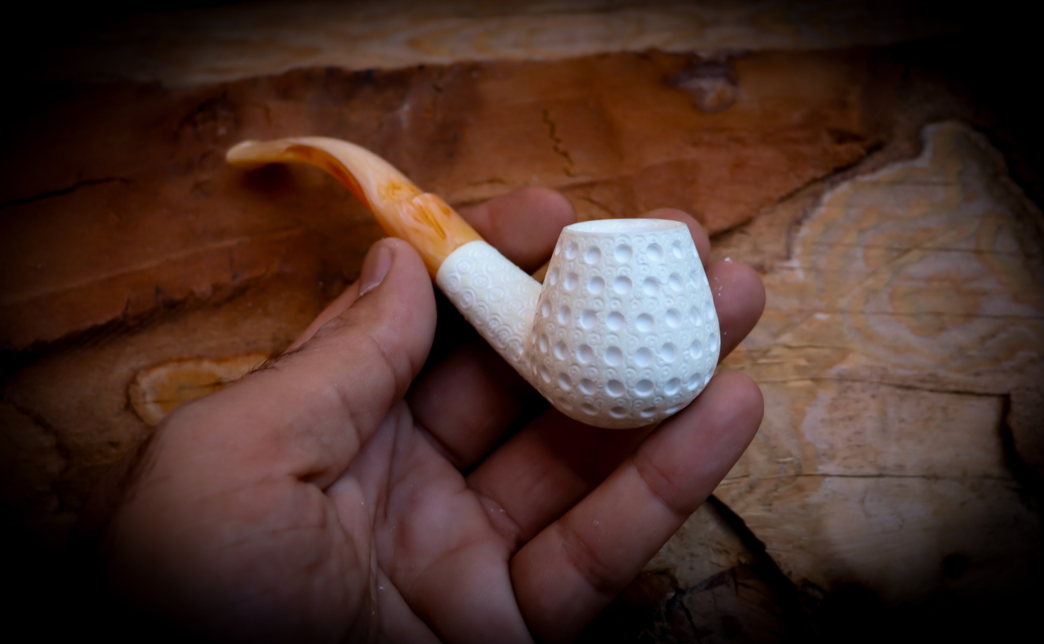 Embriodered Special Handmade Freehand Meerschaum Pipe With Leather Box- Astaş Meerschaum