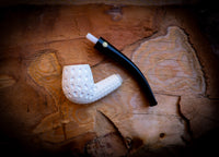 Embroidered Handmade Half Bent Block Meerschaum Pipe with Leather Case – Astaş Meerschaum