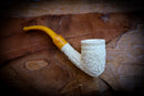 Floral Patterned Meerschaum, Special Handmade Poker Meerschaum Pipe With Leather Box-Astaş Meerschaum