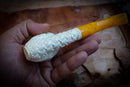 Floral Patterned Meerschaum, Special Handmade Poker Meerschaum Pipe With Leather Box-Astaş Meerschaum