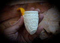 Floral Patterned Meerschaum, Special Handmade Poker Meerschaum Pipe With Leather Box-Astaş Meerschaum