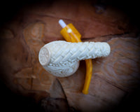 Floral Patterned Meerschaum, Special Handmade Poker Meerschaum Pipe With Leather Box-Astaş Meerschaum