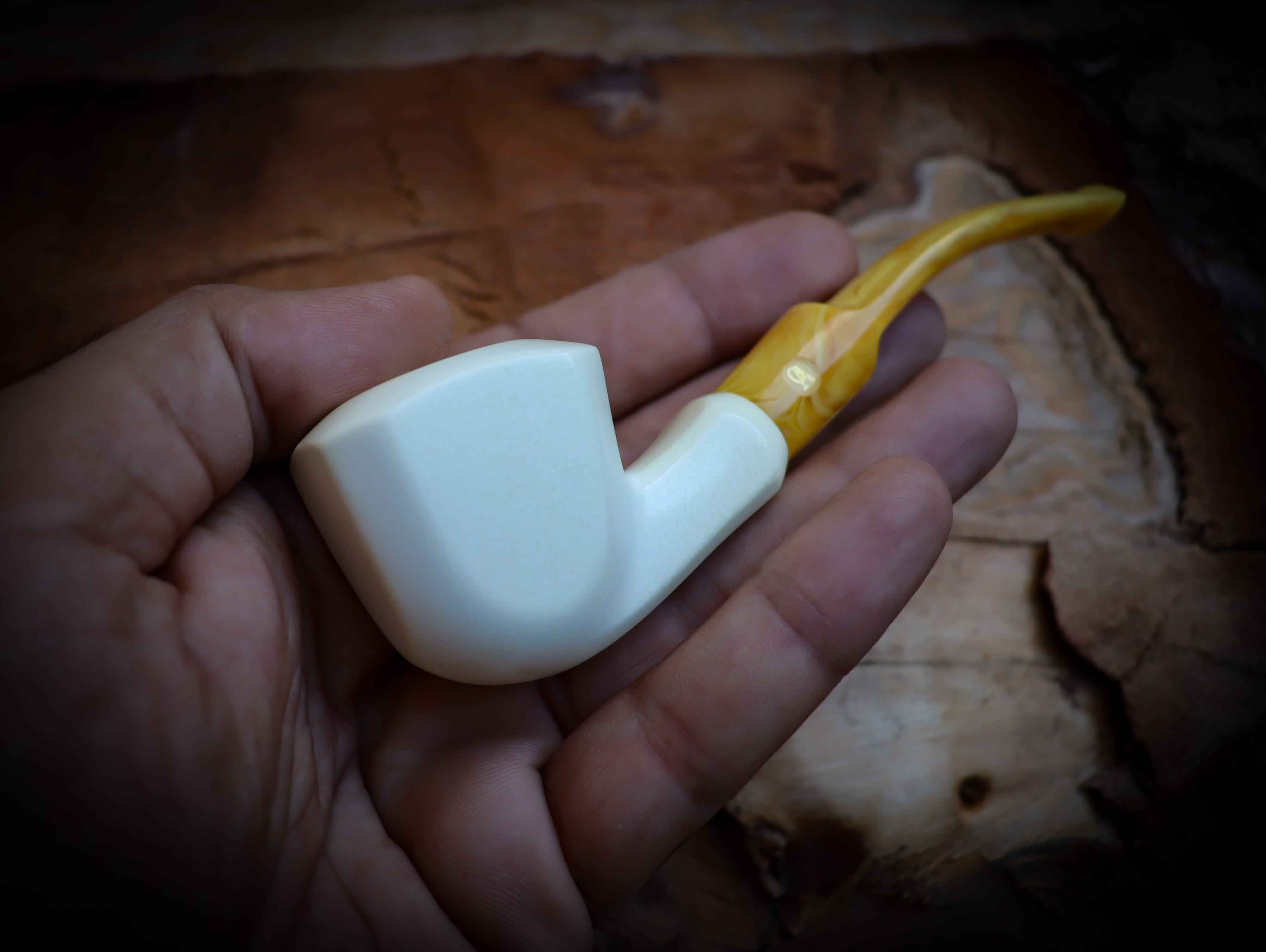 Handcrafted Smooth Panel Meerschaum Pipe with Leather Case - Unique Block Meerschaum Smoking Pipe by Astaş