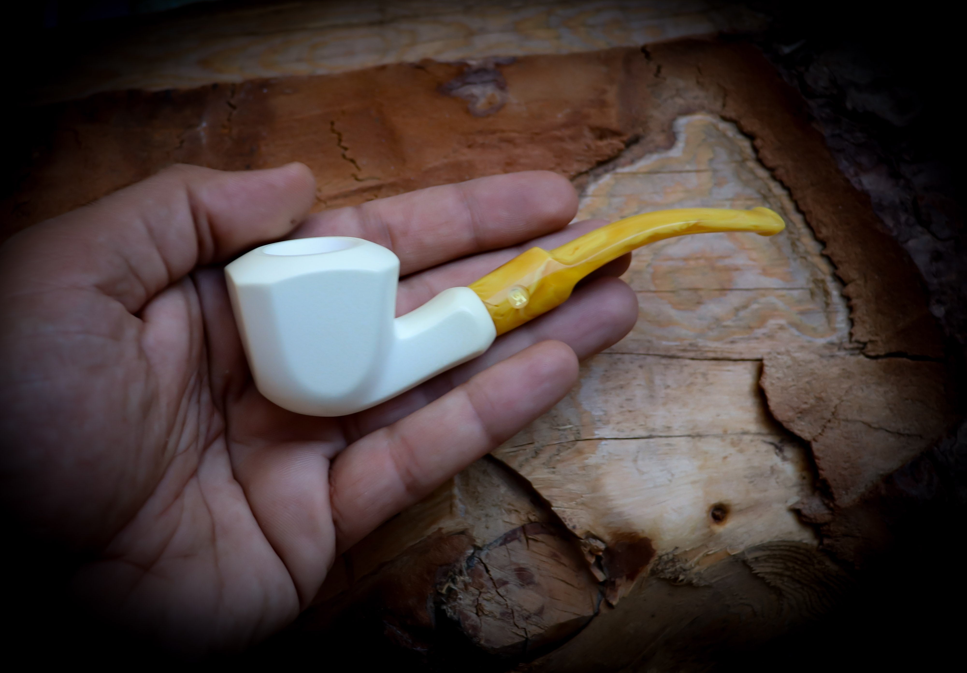 Handcrafted Smooth Panel Meerschaum Pipe with Leather Case - Unique Block Meerschaum Smoking Pipe by Astaş